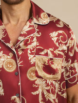 [Wine Dragon] SilkSilky  Short Sleeve Lapel Collar Men's Pajamas 004