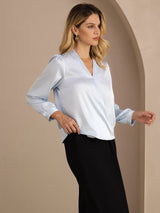 [Light Blue] SilkSilky  Long Sleeve Wrap Women's Blouse 004
