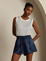 [White Stripe] SilkSilky  Sleeveless Round Neck Camisole Top 006