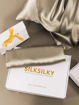[Khaki] Champagne silk pillowcases bundle with SilkSilky gift box and envelope closure 006