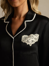 [Black] SilkSilky  Half Sleeve Lapel Collar Nightshirt 004