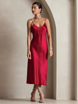[Wine] SilkSilky  Spaghetti Strap V Neck Dress 001