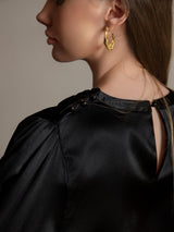 [Black] SilkSilky  Long Sleeve Boat Neck Women's Blouse 004