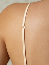 [Tan] Beige silk bra strap with adjustable ring detail on bare back 005
