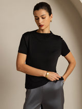 [Black] SilkSilky  Short Sleeve Women's T-Shirt 006