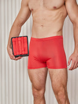 [Red] Men's red mulberry silk boxer briefs set, supportive fit with fly opening 003