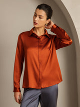 [Caramel] SilkSilky  Long Sleeve Lapel Collar Women's Shirts 004