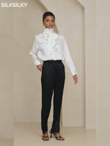 SilkSilky  Long Sleeve Tie Neck Women's Blouse video 001