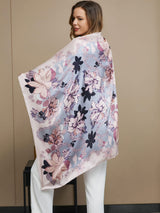 [P017] Pastel floral silk square scarf worn as a shawl, 86x86cm 001